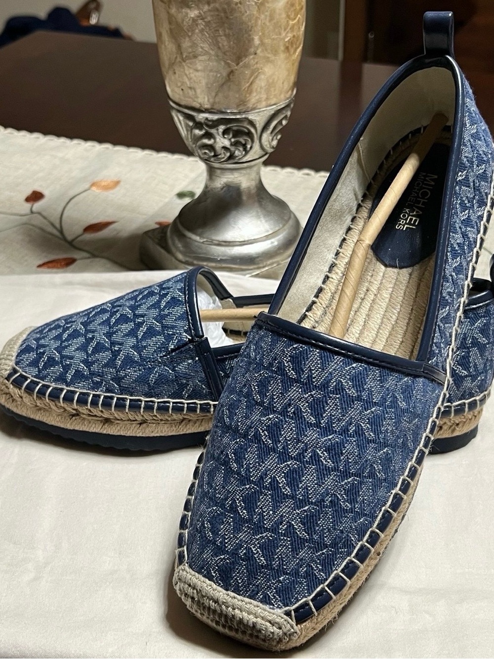Michael Kors Navy Denim MK Monogram Espadrille Flats